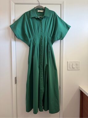Tobie Shirtdress by Exquise Green Button-Front Maxi Shirt Dress